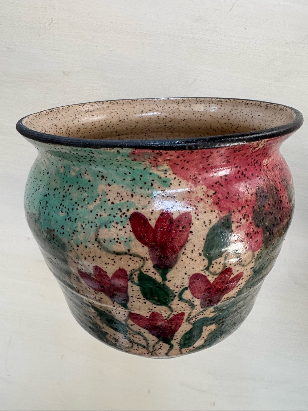 Malsnee Studio vintage 1997 wide vase, hand thrown glazed signed.